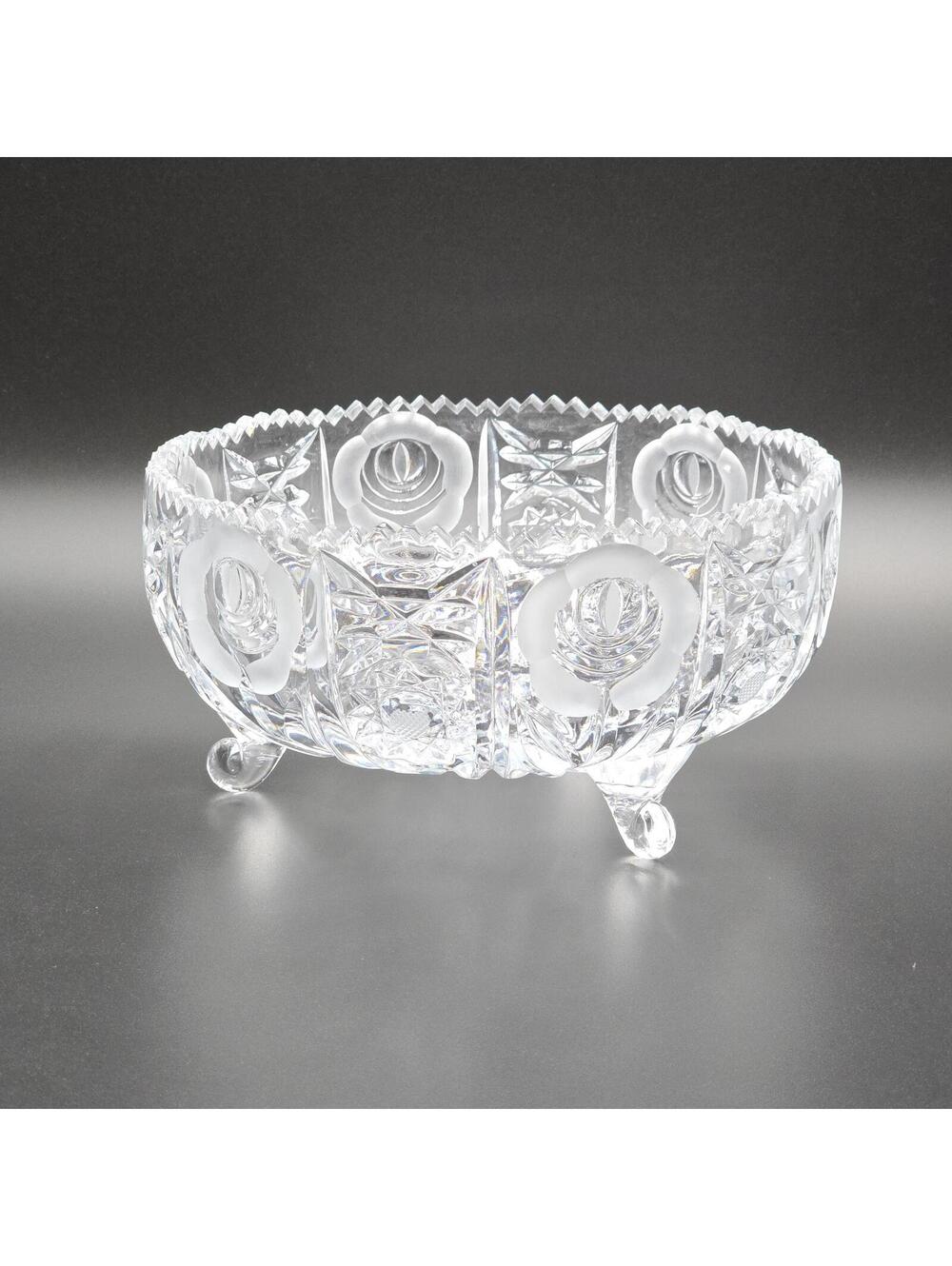 Vintage 9" Crystal Footed "Rose" Centerpiece Bowl